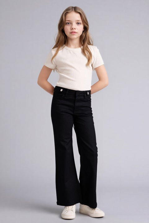 Black Girl Girl Flare Fit Gabardine Trousers Casual